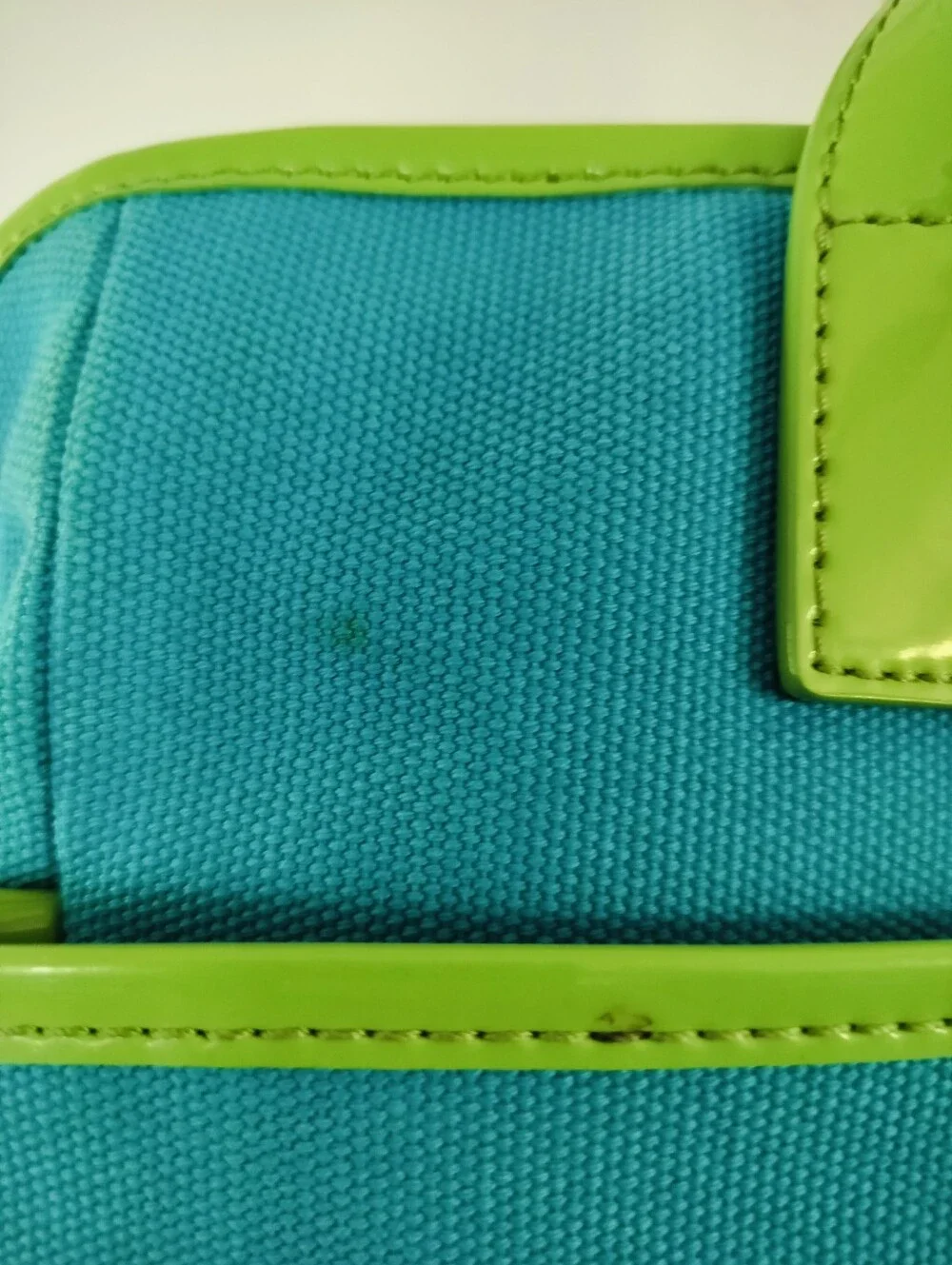 Kate Spade New York Vintage Canvas Utility Tote Turquoise Lime Green Patent Trim